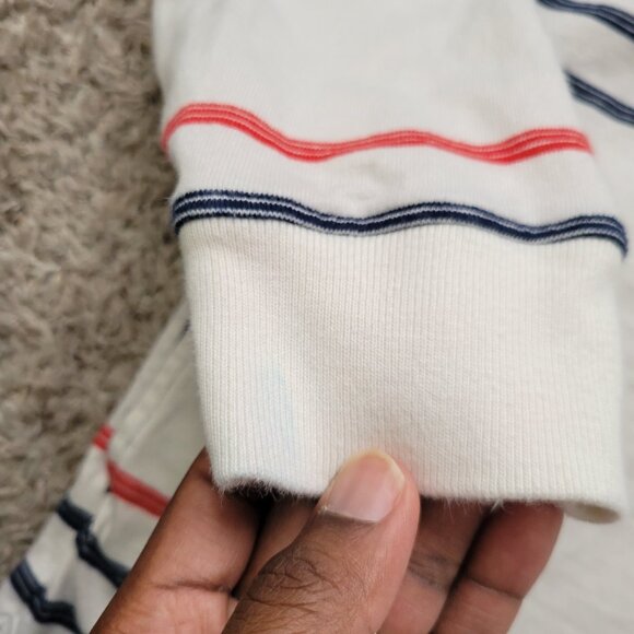 Lands End Hoodie Womens XL Blue Off White Striped Henley Pullover Patches Pocket - Picture 3 of 9